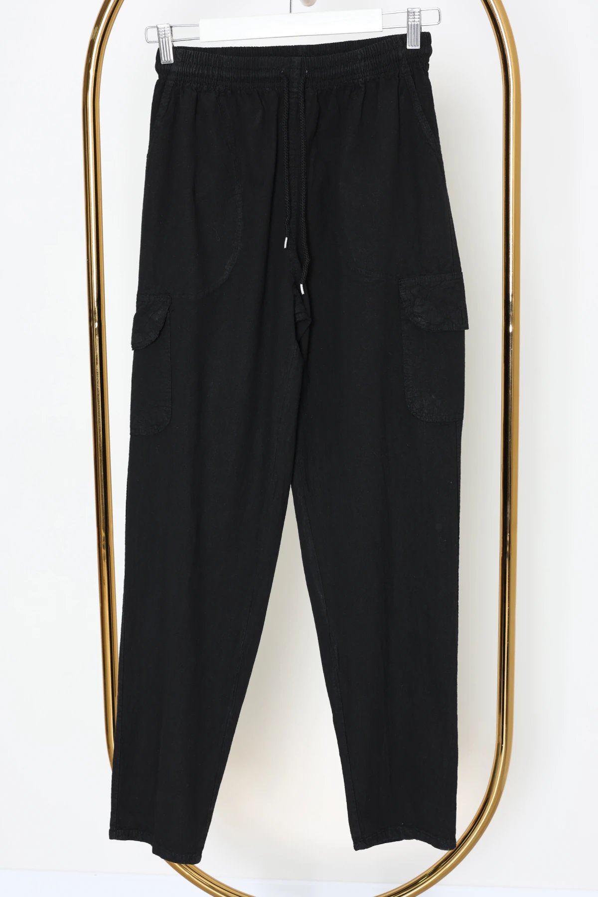 Keten Beli Lastikli Kargo Cepli Erkek Pantolon Siyah - 75036.2170.