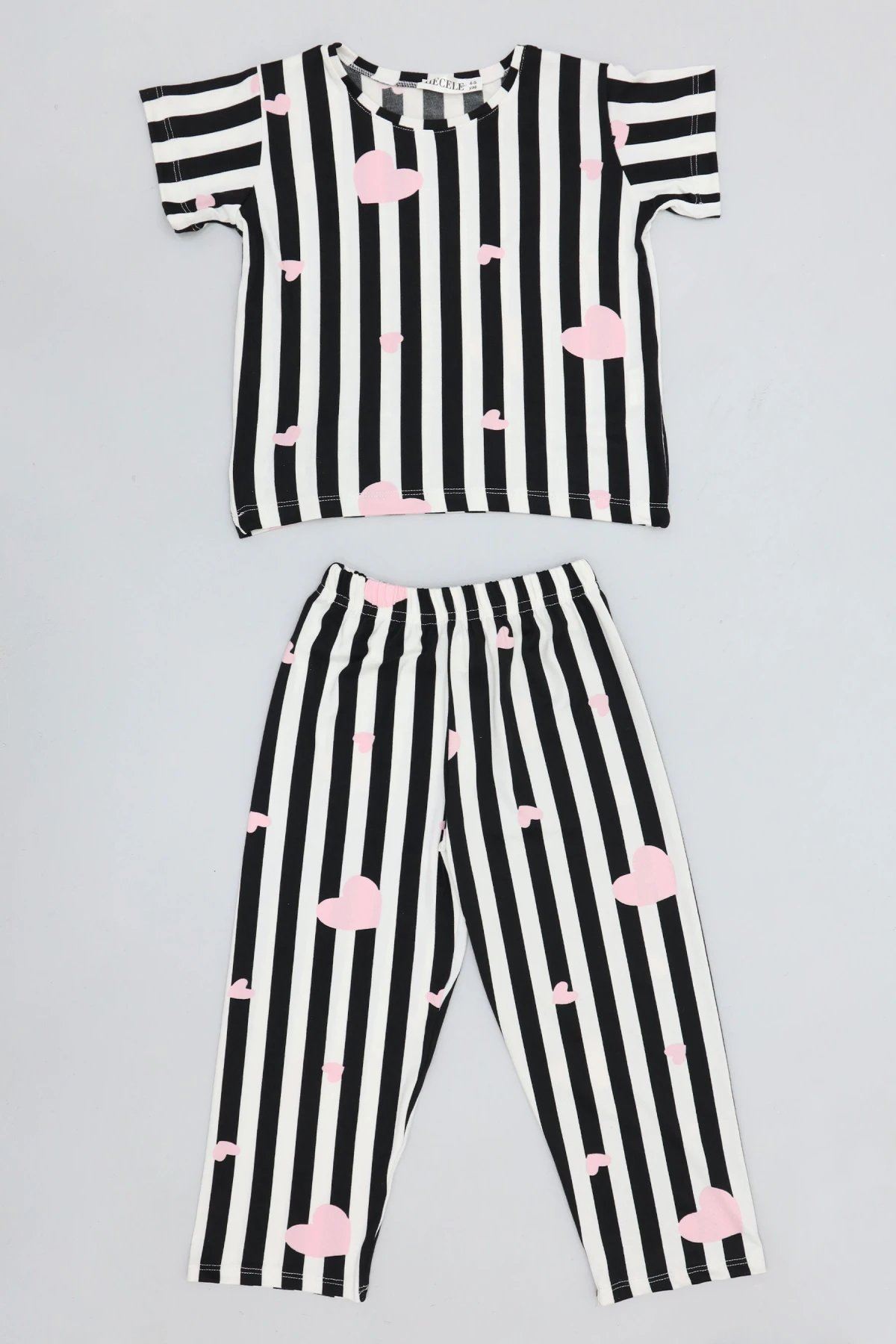 4-8 Yaş Kız Çocuk Pijama Takımı Siyahbeyaz - 53798.1780.